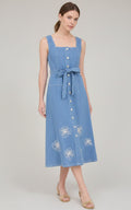 [AI-GEN] Zoe and Claire Sleeveless Denim Dress with Embriodery
