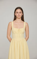 [AI-GEN] Square Neck Front Tie Corset Detail Midi Dress