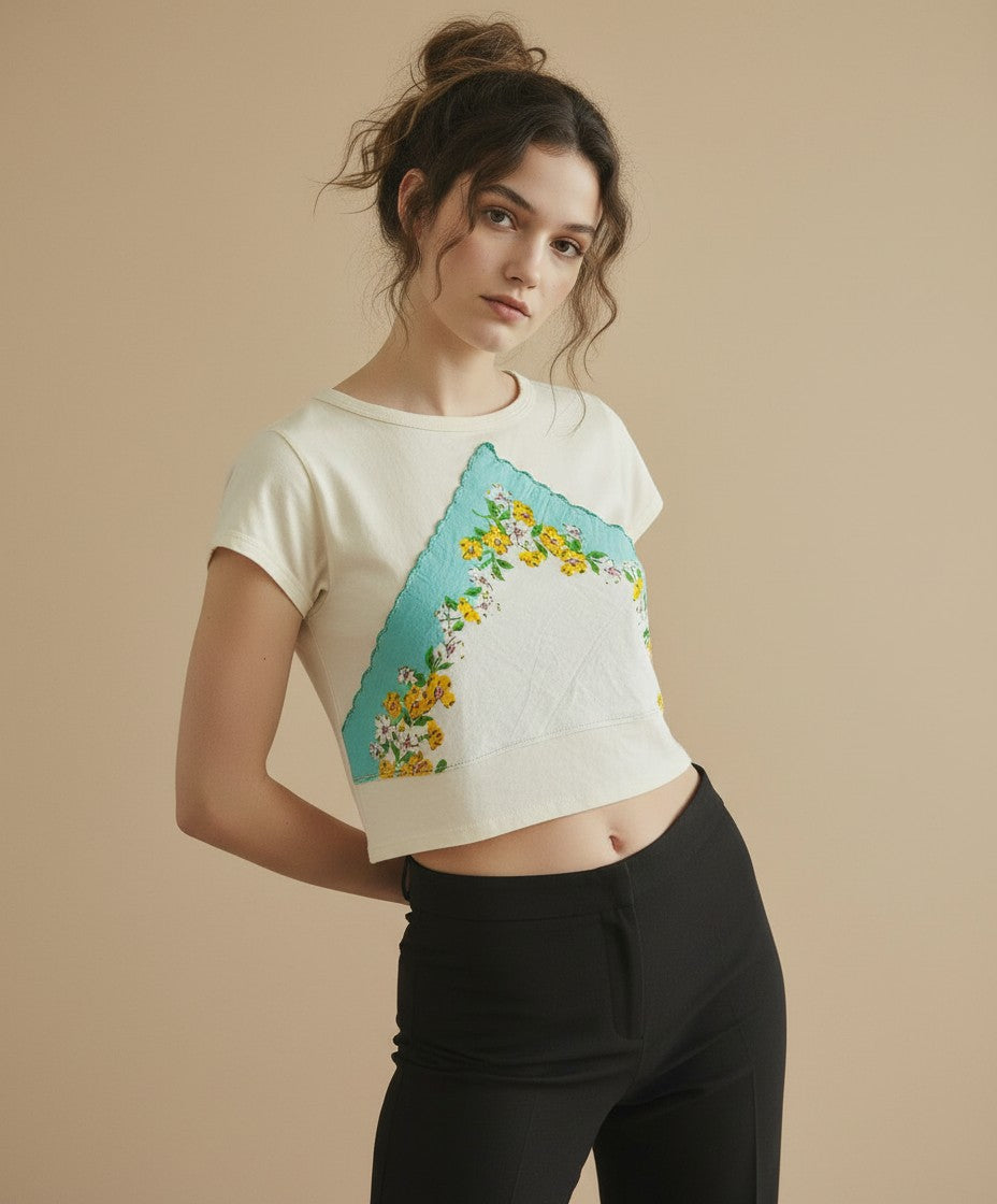 [AI-GEN] OOAK Vintage Hanky Crop Tee