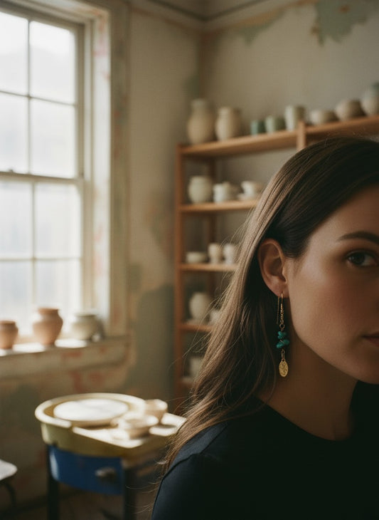 [AI-GEN] Handmade Turquoise & Agate Threader Earrings
