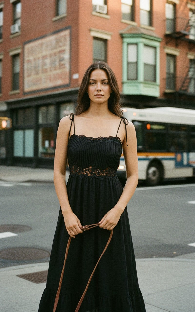 [AI-GEN] Sadie & Sage Night Bloom Pintuck Lace Midi Dress