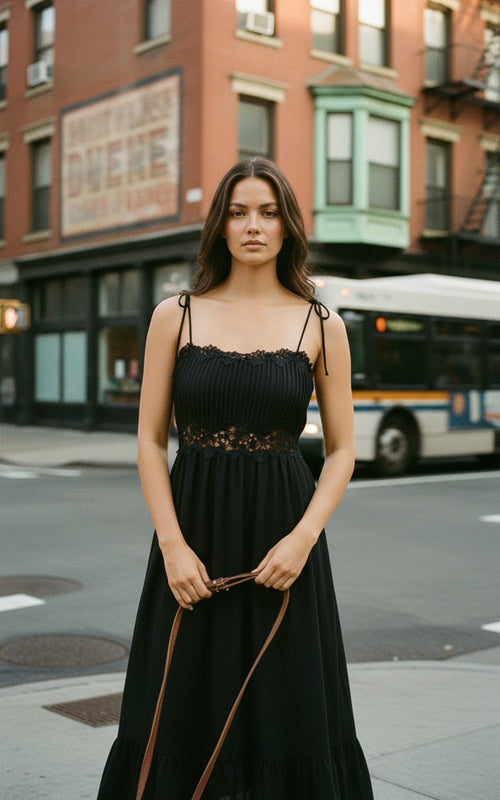 [AI-GEN] Sadie & Sage Night Bloom Pintuck Lace Midi Dress