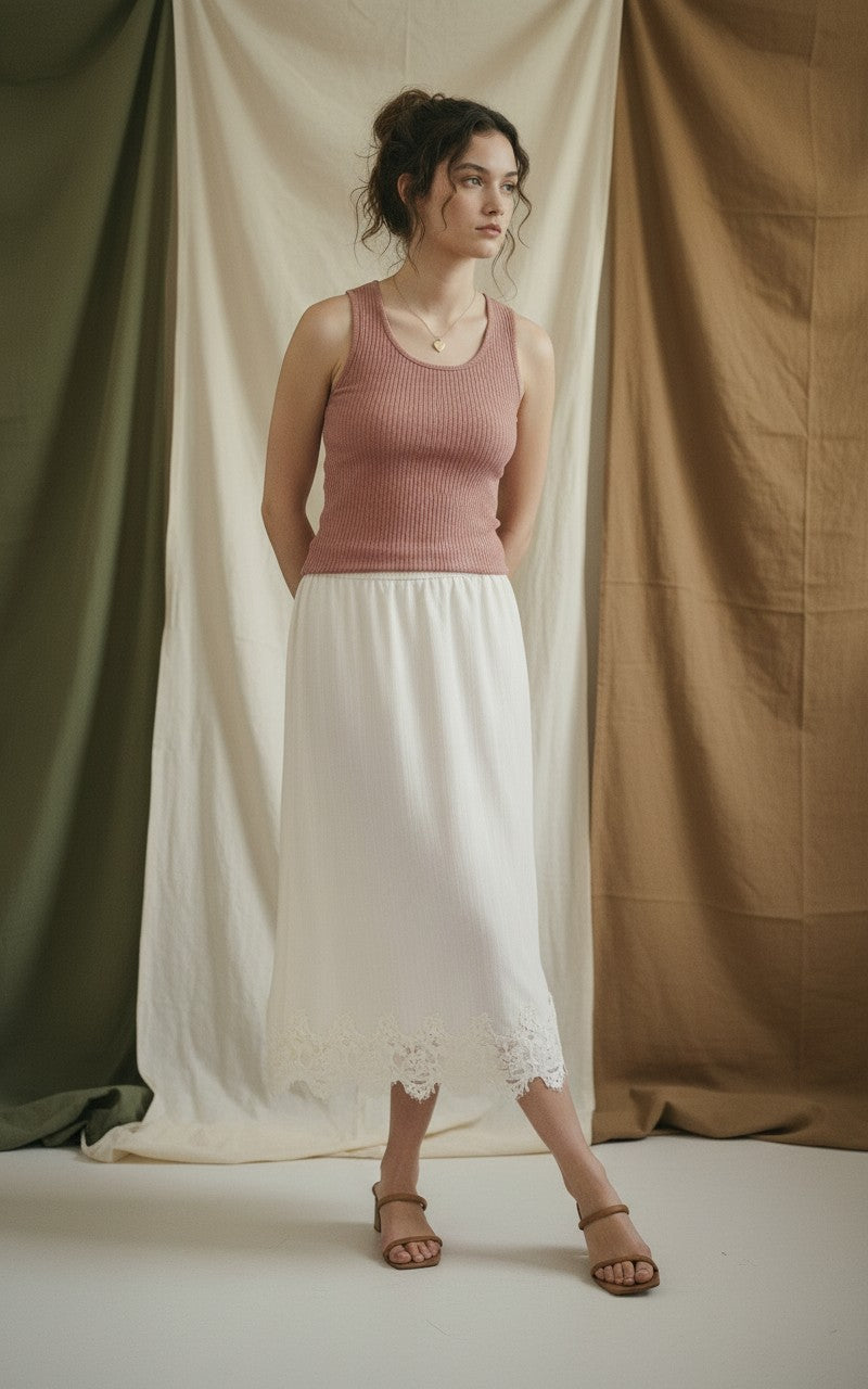 [AI-GEN] Sadie & Sage Fawn Lace Hem Midi Skirt