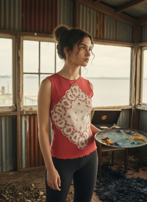 [AI-GEN] OOAK Handkerchief Breathe Easy Free People Upcycled Tank