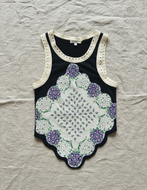 [AI-GEN] OOAK Crochet Trim Vintage Hanky Top