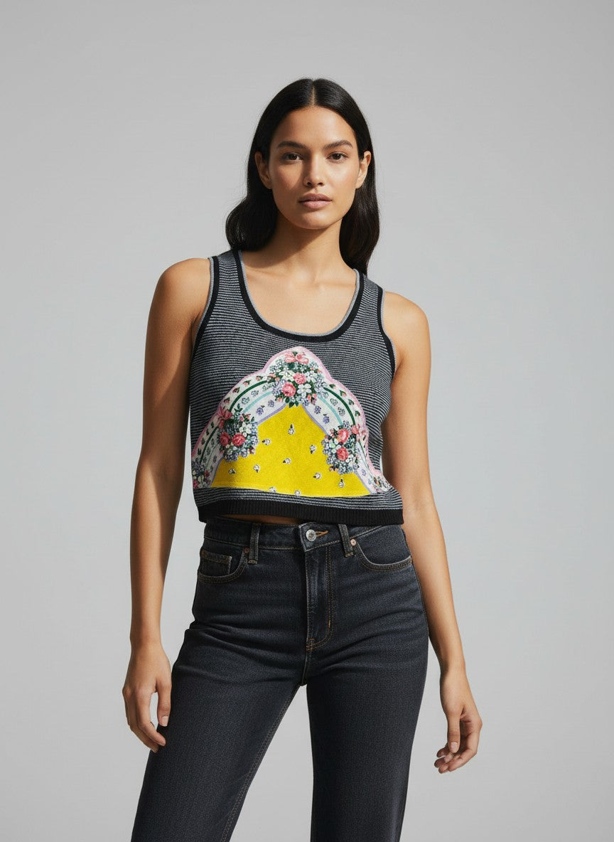 [AI-GEN] OOAK Handkerchief Patched Lightweight Knit Tank