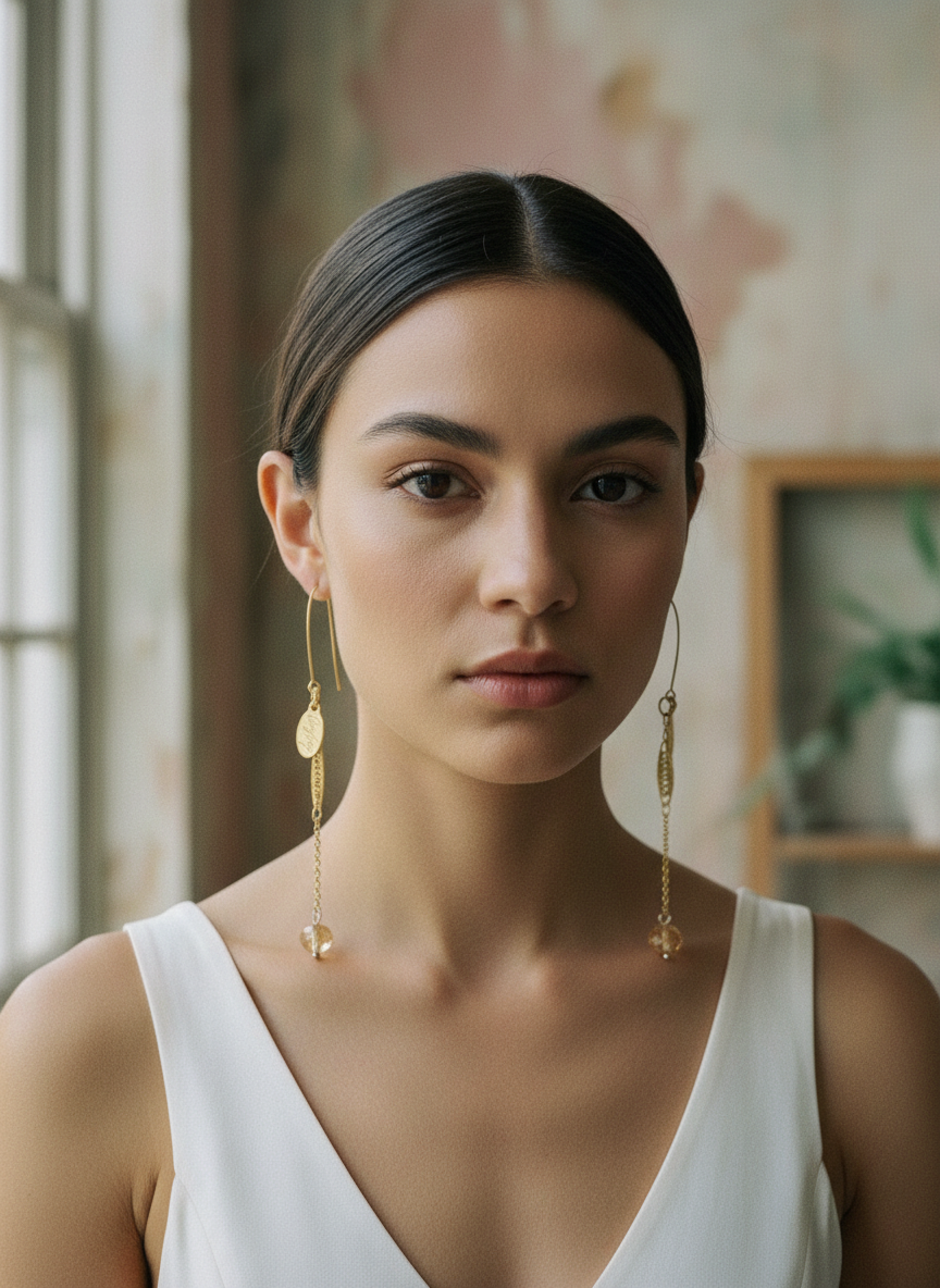 [AI-GEN] OOAk Vintage Chain & Faceted Glass Chain Earring