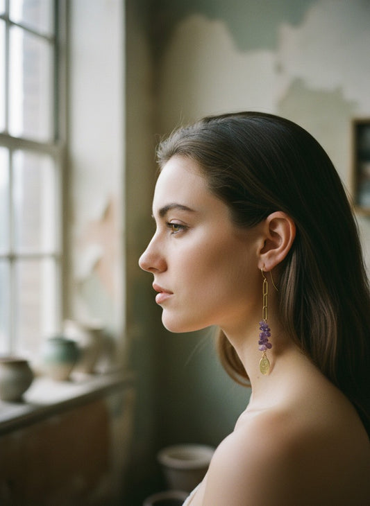 [AI-GEN] Handmade Amethyst Chips Chain Earrings
