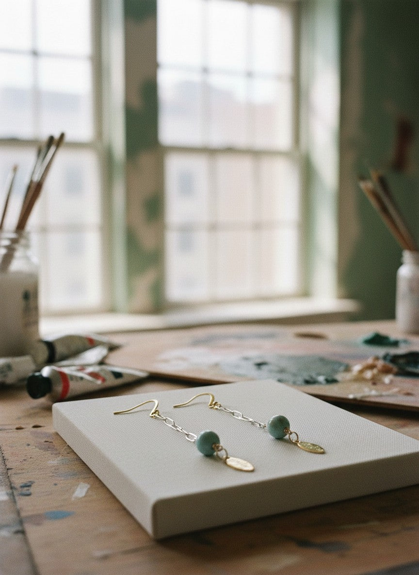 [AI-GEN] Handmade Blue Jasper and Chain Earrings