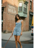 [AI-GEN] Sweetheart Neck Sleeveless Skort Denim Romper