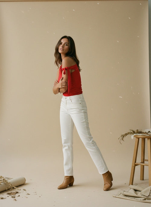 [AI-GEN] Self Double One Shoulder Tie Detail Top