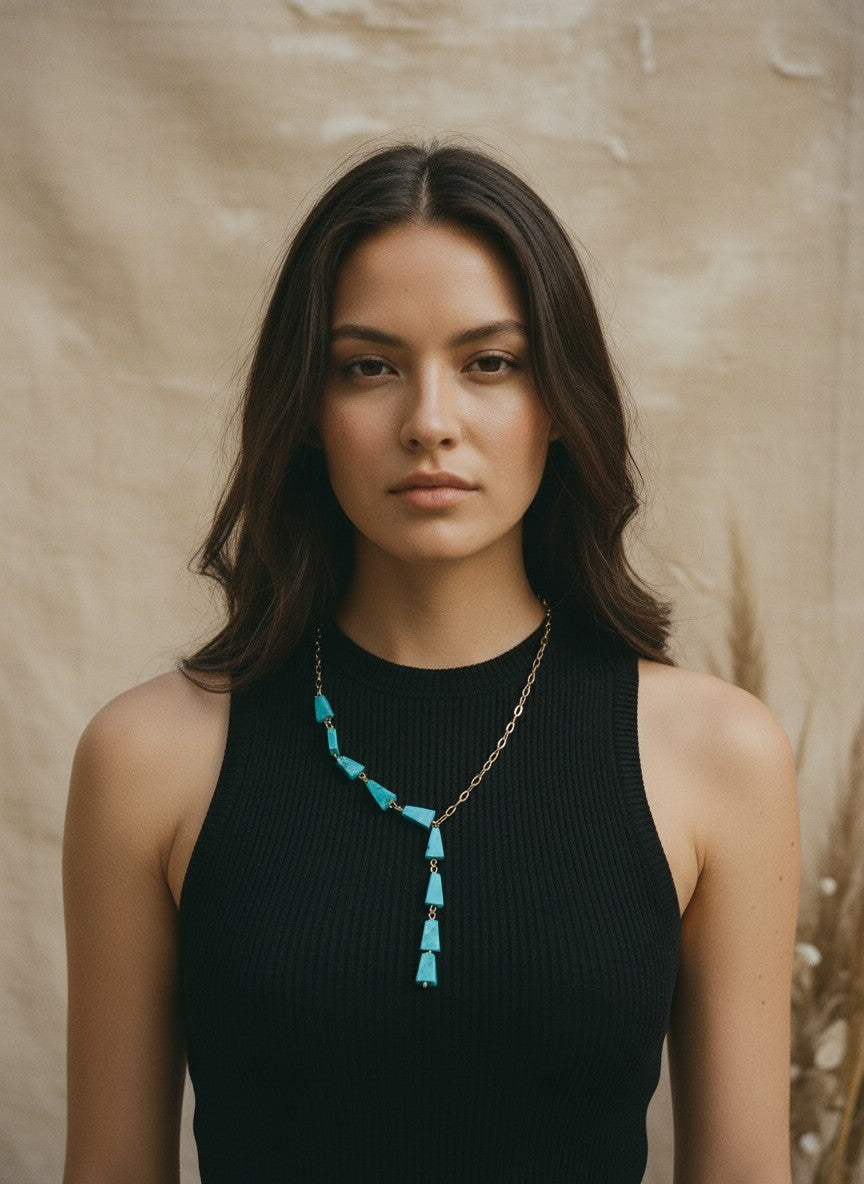 [AI-GEN] Handmade Turquoise Triangle Lariat Necklace