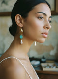 [AI-GEN] Handmade Citrine, Glass, & Pearl Drop Earrings
