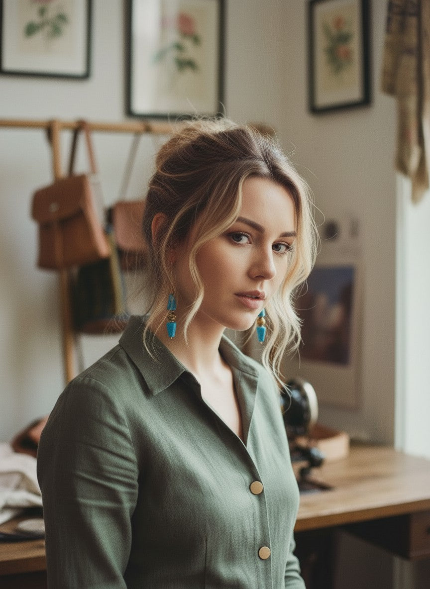[AI-GEN] Handmade Turquoise Triangle Earrings