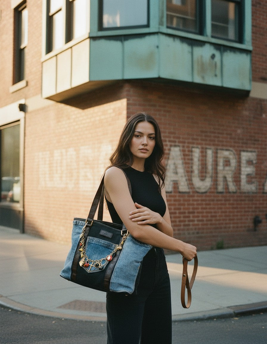 [AI-GEN] OOAK Denim Patched Vintage Gucci Bag
