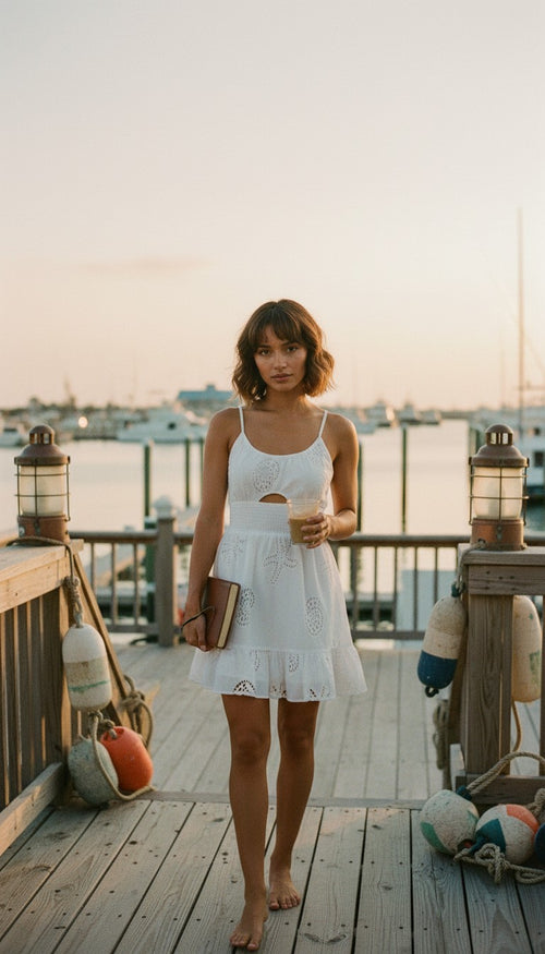 [AI-GEN] Surf Gypsy Ocean Eyelet Mini Dress