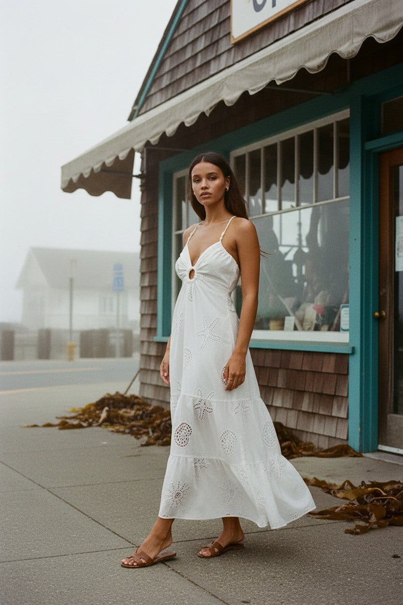[AI-GEN] Surf Gypsy Ocean Eyelet Maxi Dress