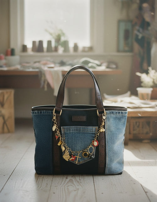 [AI-GEN] OOAK Denim Patched Vintage Gucci Bag