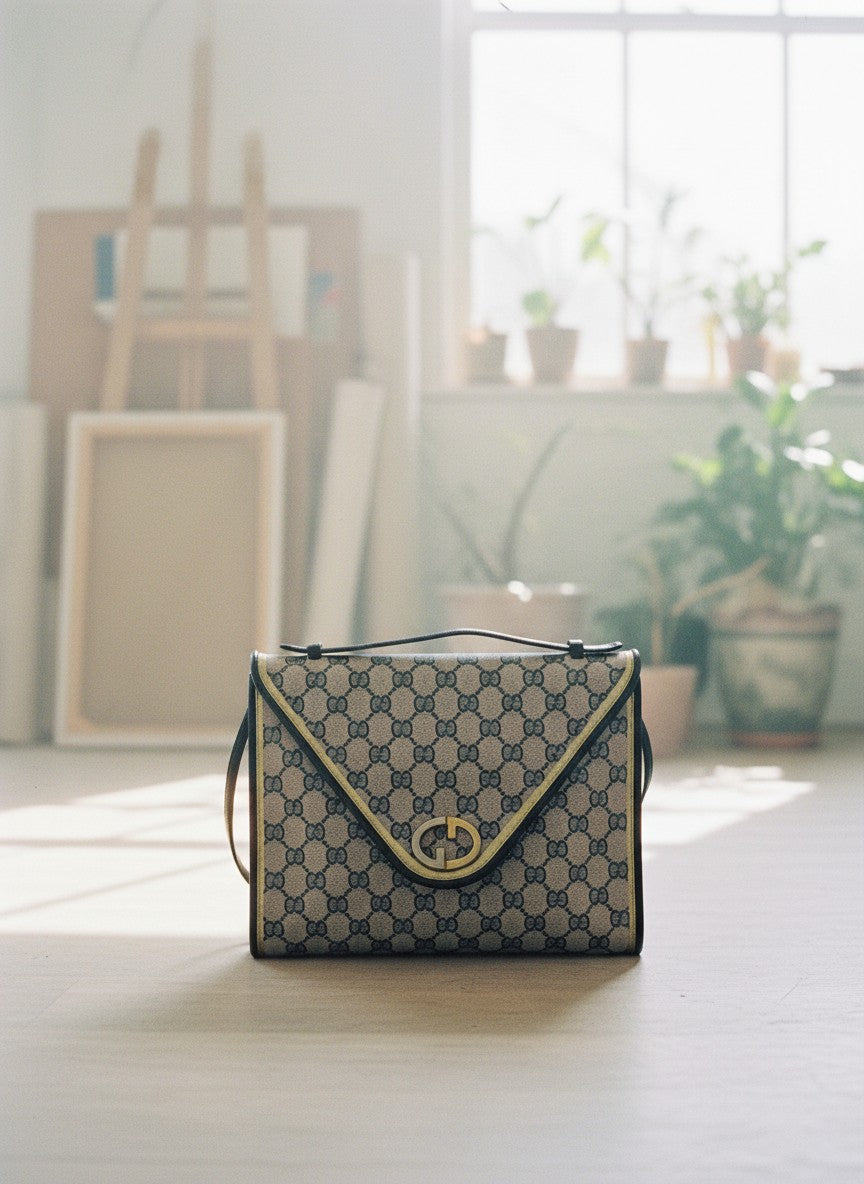 [AI-GEN] OOAK VIntage Gucci GG Buckle Purse with Metallic Trim