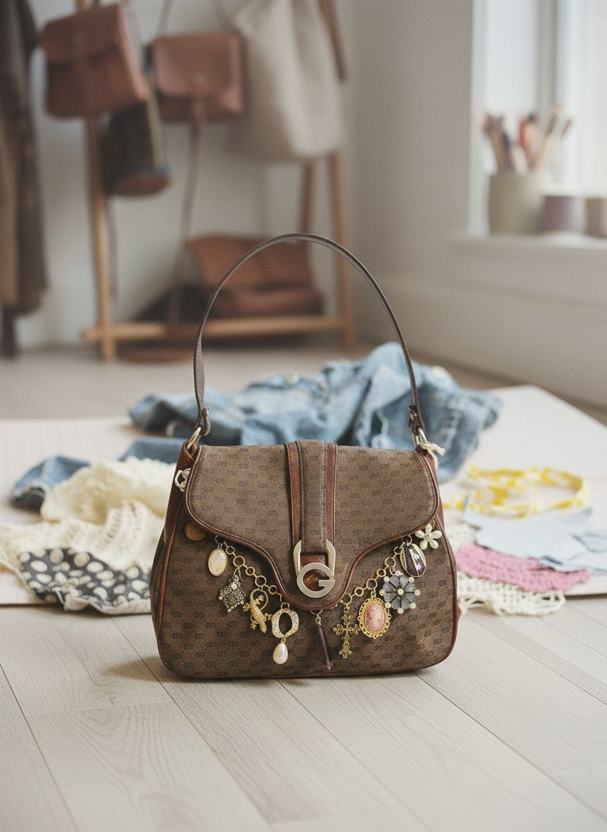 [AI-GEN] OOAK Vintage Flap Front Gucci Charmed Purse