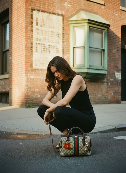 [AI-GEN] OOAK Vintage Boston Satchel with Bag Pin & Charm