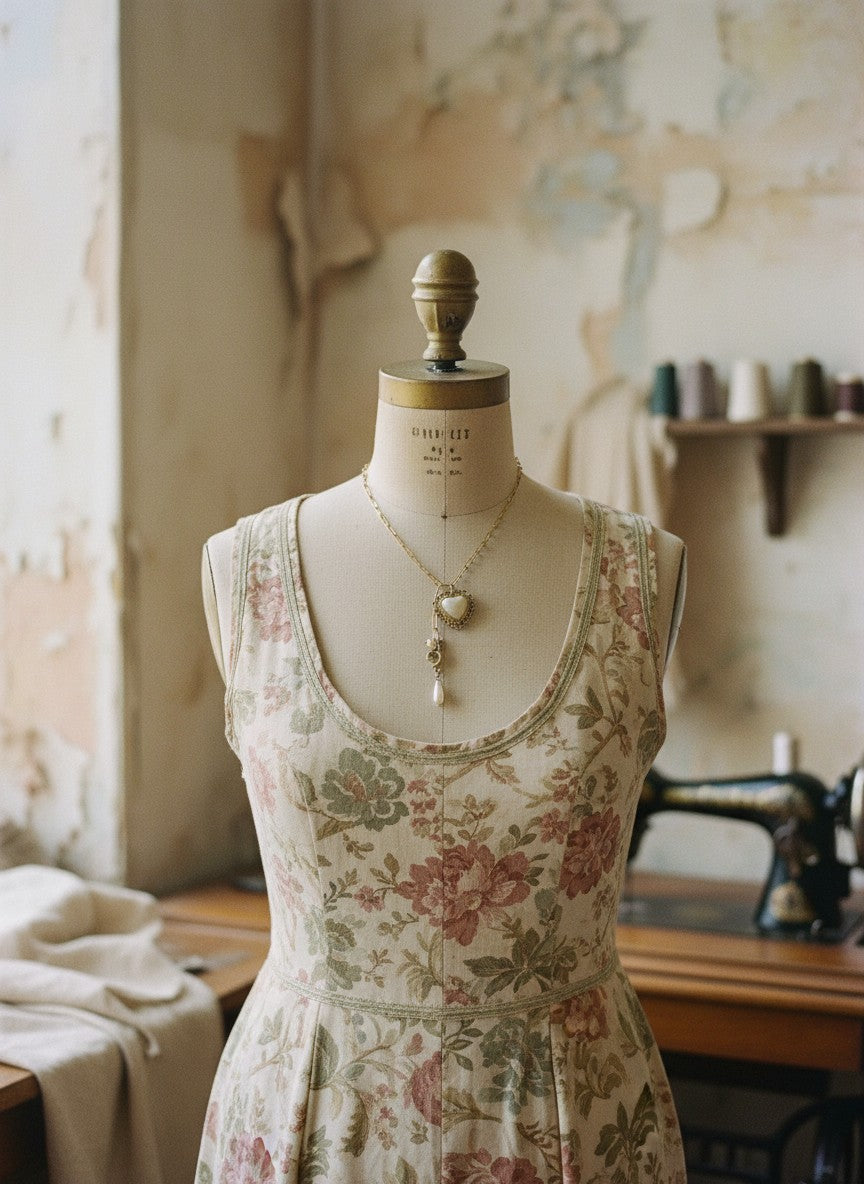 [AI-GEN] OOAK Vintage Heart & Pearl Drop Necklace