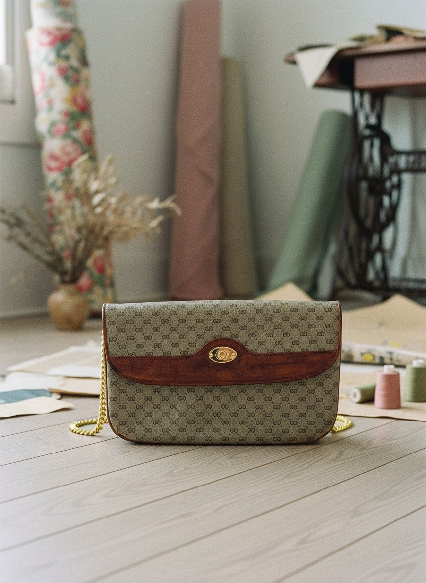 [AI-GEN] OOAK Authentic Vintage Gucci Cognac Trim Clutch