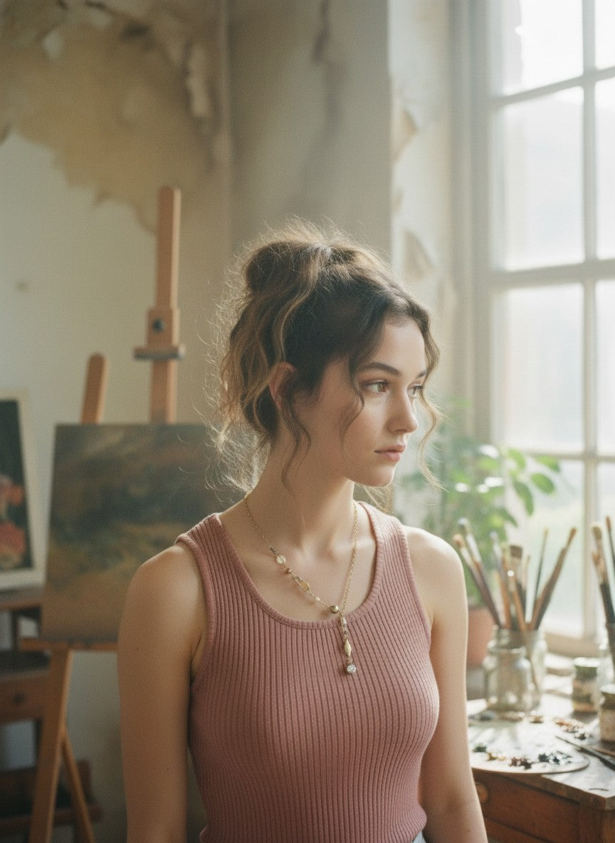 [AI-GEN] OOAK Safety Pin Peal Lariat Necklace