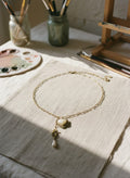 [AI-GEN] OOAK Vintage Heart & Pearl Drop Necklace