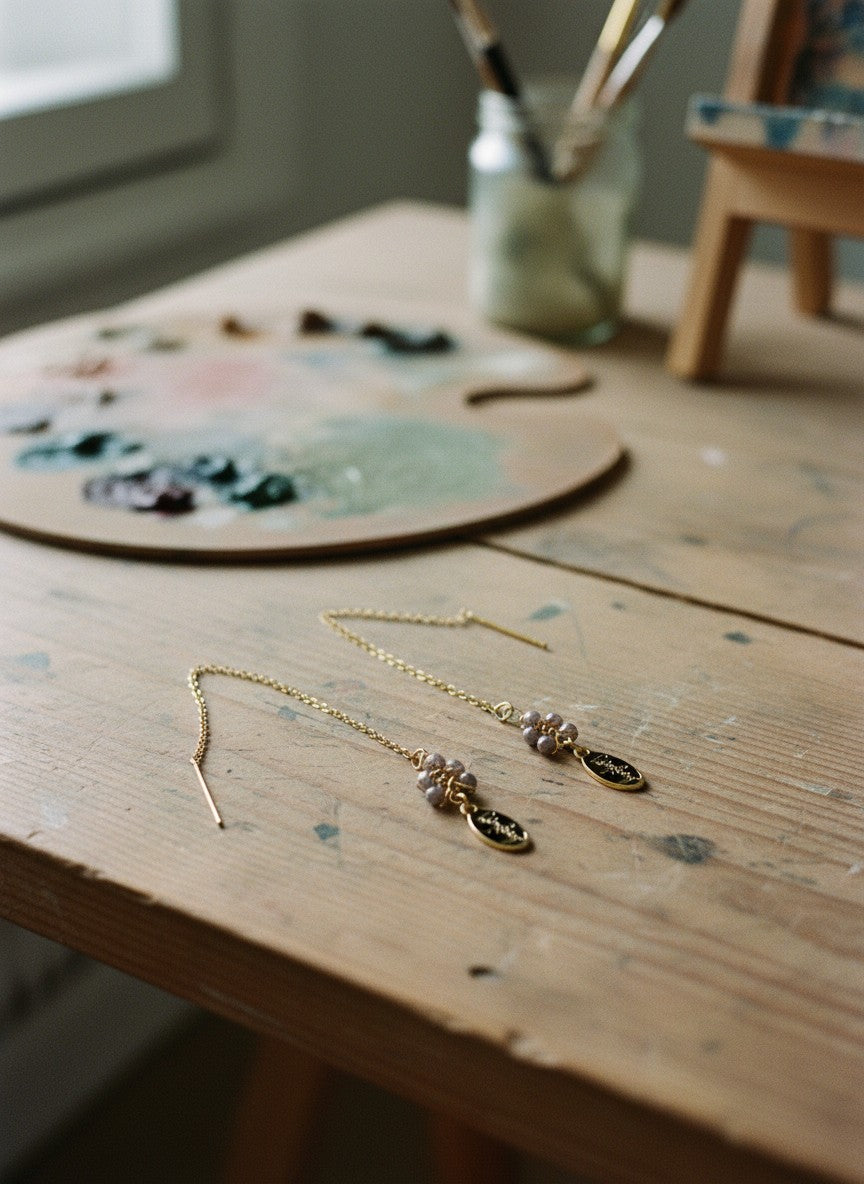 [AI-GEN] Handmade Faceted Glass Mini Cluster Threader Earrings