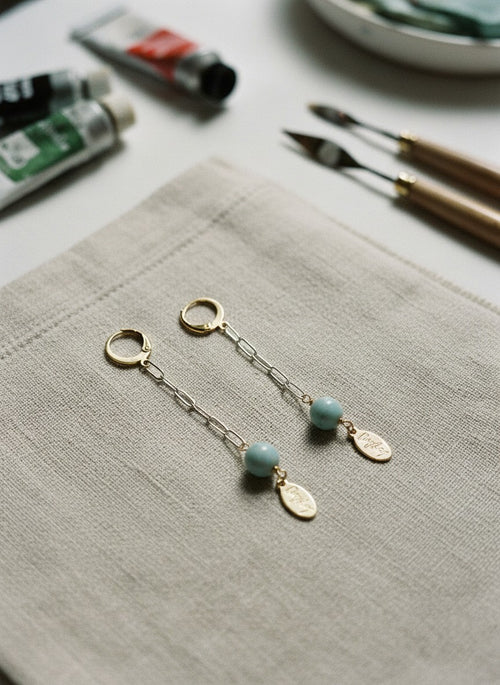 [AI-GEN] Handmade Blue Jasper and Chain Earrings