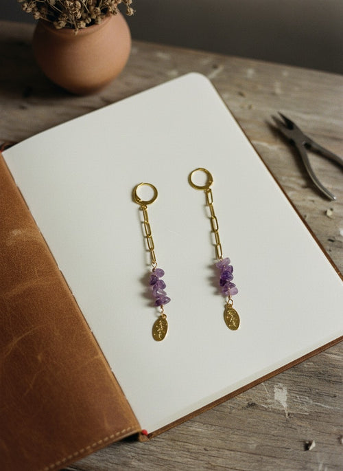 [AI-GEN] Handmade Amethyst Chips Chain Earrings