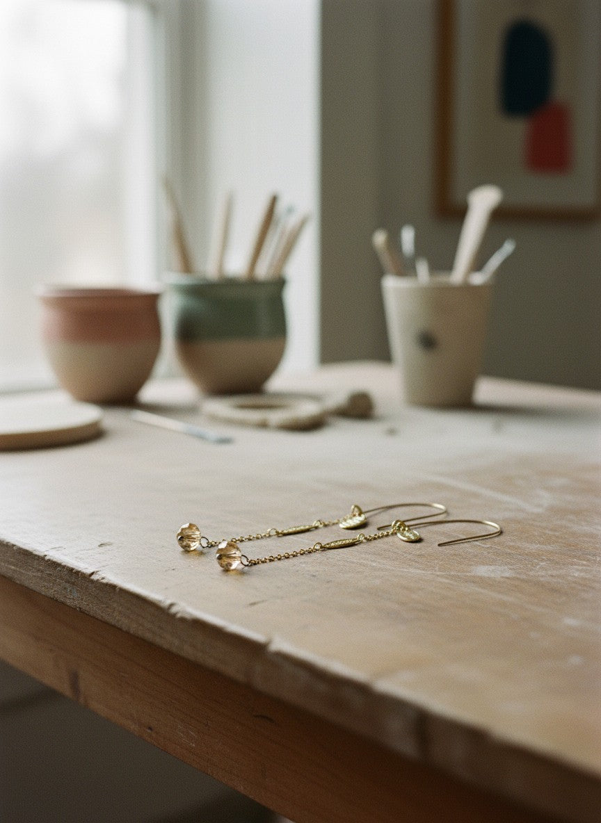 [AI-GEN] OOAk Vintage Chain & Faceted Glass Chain Earring