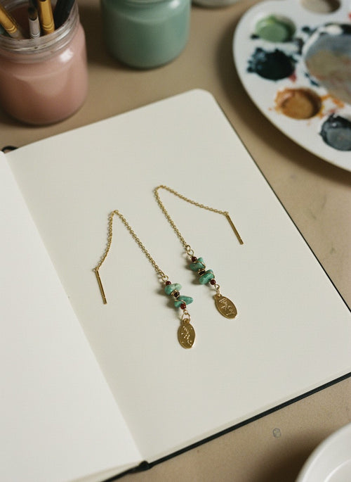 [AI-GEN] Handmade Turquoise & Agate Threader Earrings