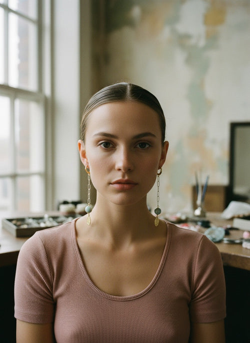 [AI-GEN] Handmade Blue Jasper and Chain Earrings