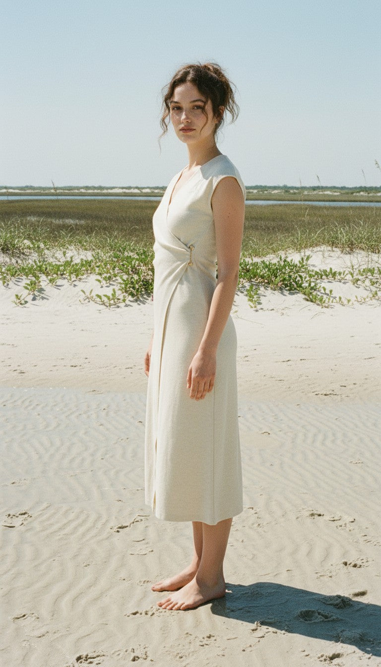 [AI-GEN] Sleeveless Faux Wrap Dress