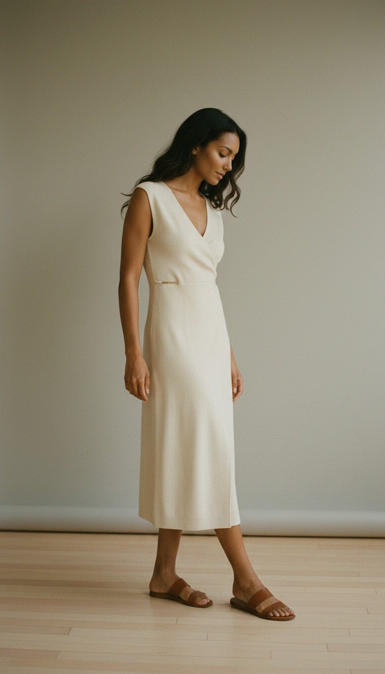 [AI-GEN] Sleeveless Faux Wrap Dress