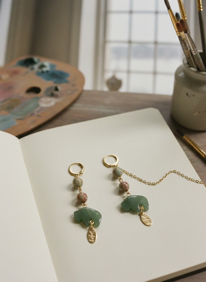 [AI-GEN] OOAK Semiprecious Buffalo Earrings