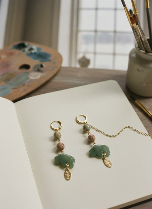 [AI-GEN] OOAK Semiprecious Buffalo Earrings