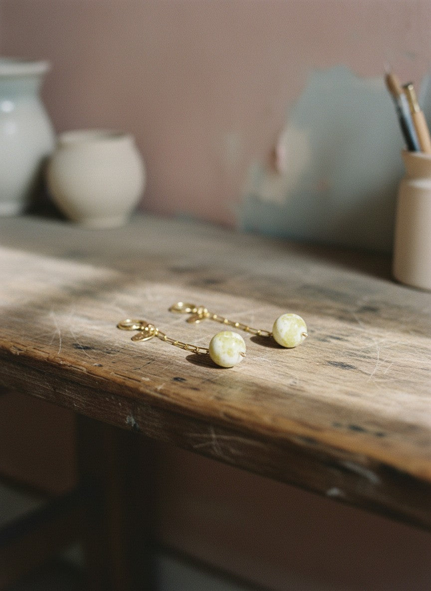 [AI-GEN] Handmade Lemon Jasper Sphere Earrings