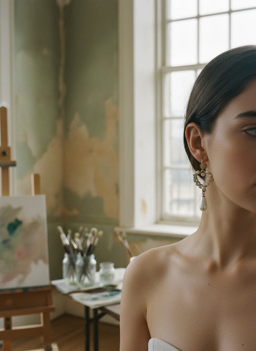 [AI-GEN] Handmade Floral Heart & Pearl Drop Earrings