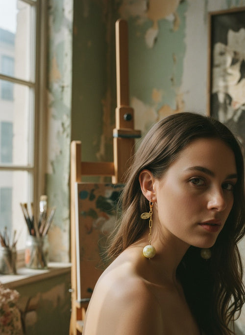 [AI-GEN] Handmade Lemon Jasper Sphere Earrings