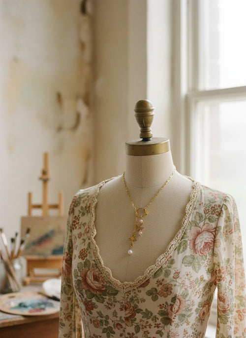 [AI-GEN] OOAK Bird Cross Lariat Necklace