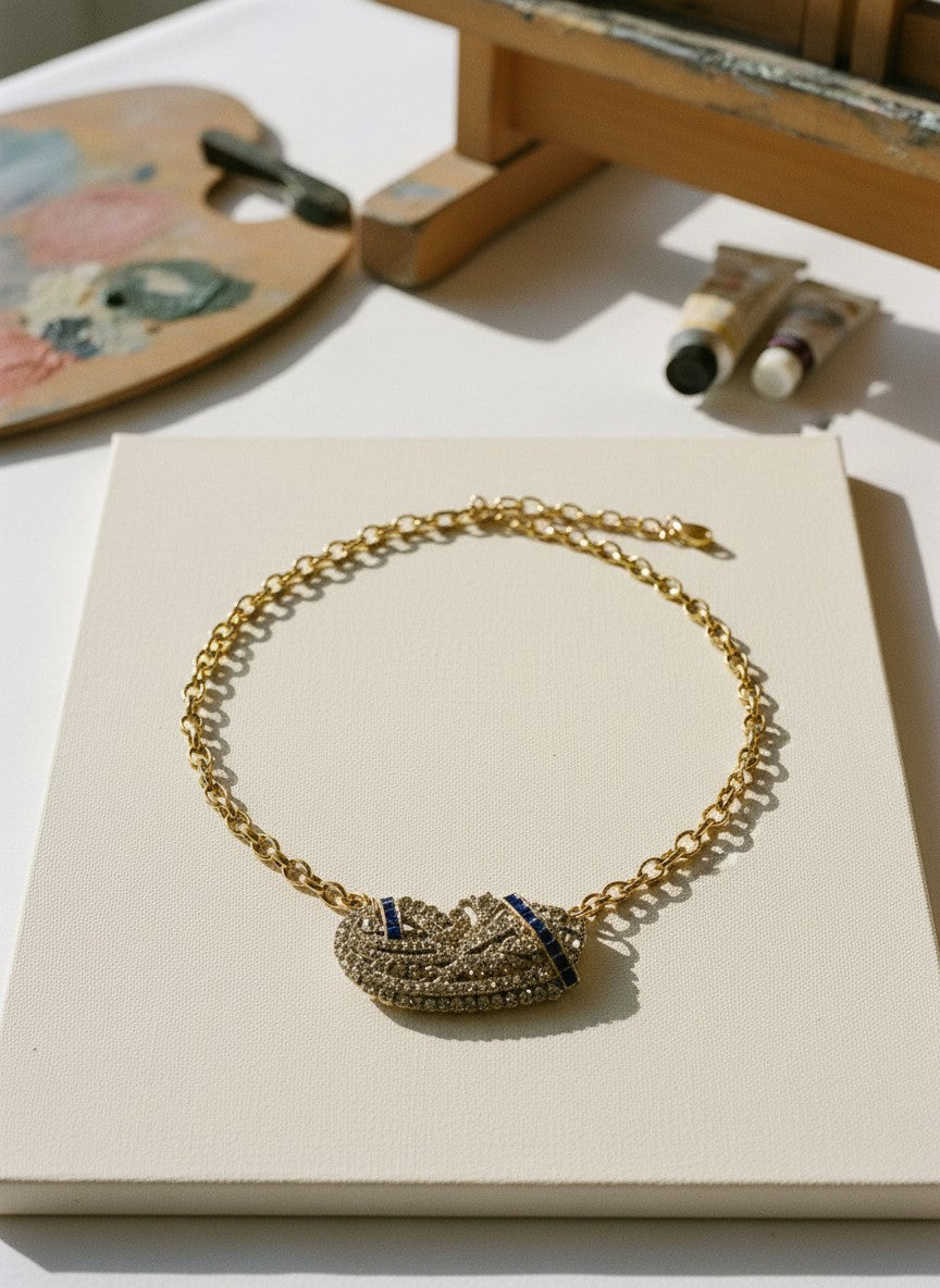[AI-GEN] OOAK Vintage Hair Piece Statement Necklace