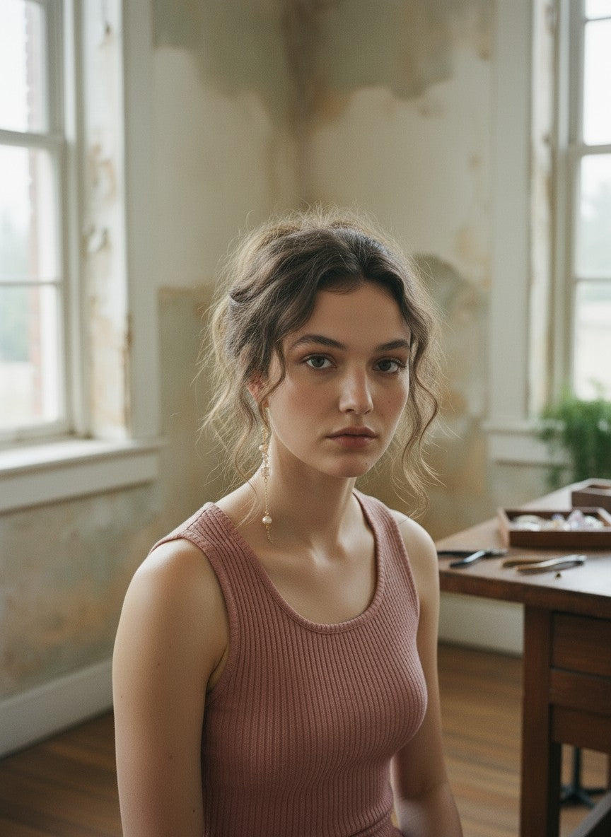 [AI-GEN] Handmade Long Pearl & Glass Mismatch Earrings