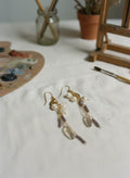 [AI-GEN] Handmade Triple Pearl Glass & Gold Stone Statement Earrings