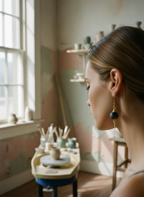 [AI-GEN] OOAK Vintage Clay Bead Threader Earrings