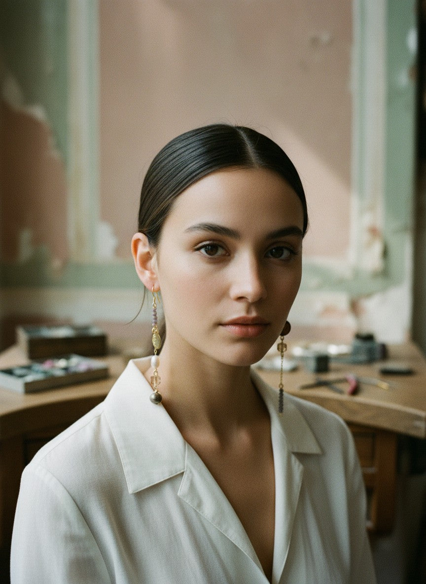 [AI-GEN] OOAK Pearl & Glass Mismatch Long Earrings
