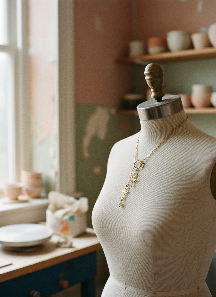 [AI-GEN] OOAK Bird Cross Lariat Necklace