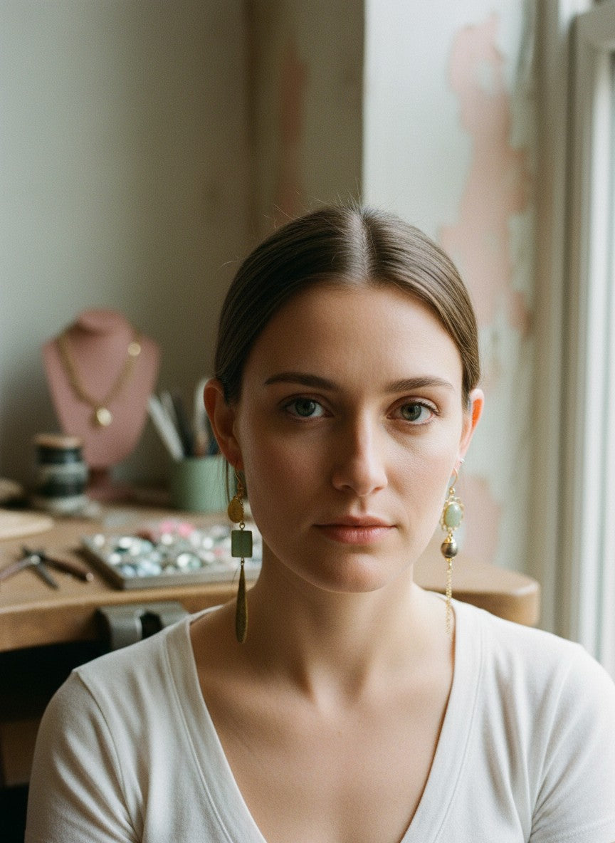 [AI-GEN] OOAK Jade Cabochon Mismatch Earrings